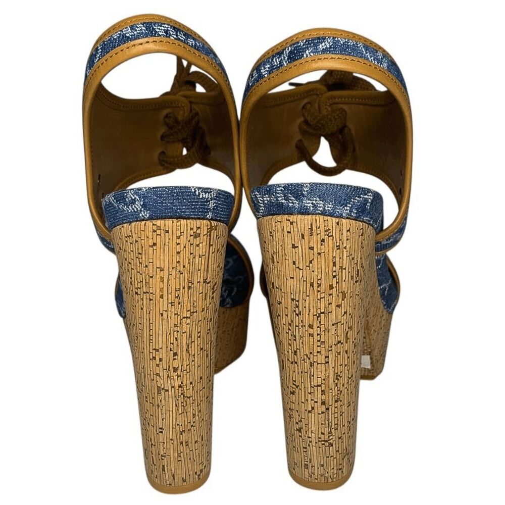 Gucci Blue and Brown Platform Sandals - Picture 9 of 12